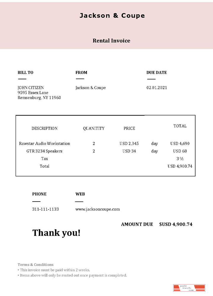 USA Jackson & Coupe invoice PSD template